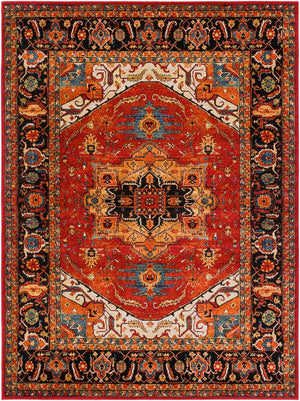 Livabliss Serapi Medallion Polypropylene Area Rug Low Pile Entryway Accent Turkish Woven Burgandy, Black 7'10" x 10'6" SRP1001-710106