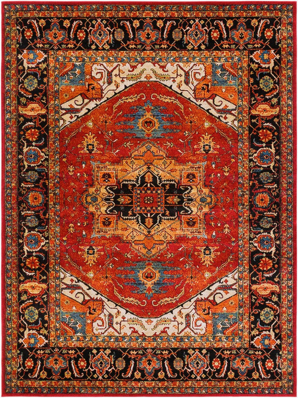 Livabliss Serapi Medallion Polypropylene Area Rug Low Pile Entryway Accent Turkish Woven Burgandy, Black 7'10" x 10'6" SRP1001-710106