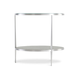 Bernhardt Bernhardt Cornelia Round Side Table With Brushed Stainless Frame, Tempered Glass Top & Wood Shelf - Nebbia Finish 331125