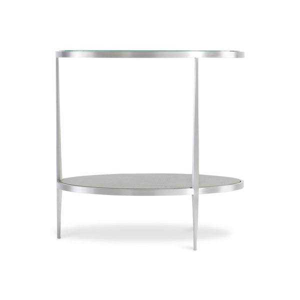 Bernhardt Bernhardt Cornelia Round Side Table With Brushed Stainless Frame, Tempered Glass Top & Wood Shelf - Nebbia Finish 331125