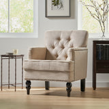 Christopher Knight Home® Malone Beige Club Chair with Button Tufted Diamond Stitching & Nailhead Trim - Birch Wood Legs - Classic Contemporary Style - Comfortable & Stylish Seating Upgrade