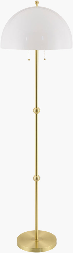 Surya Starlux 65" Mid-century Modern Accent Floor Lamp With Glass Shade - Elegant Home Lighting Upgrade Body, Metallic ,Brass,Base, Metallic ,Brass,Shade, White,Finial, Metallic ,Brass,Harp, Metallic ,Brass,Cord, Translucent Iron,Iron,Glass,Glass,Glass,Iron Srx-001