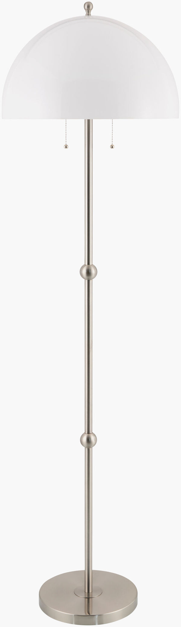 Surya Starlux 65" Mid-century Modern Accent Floor Lamp With Glass Shade - Elegant Home Lighting Upgrade Body, Metallic ,Nickel,Base, Metallic ,Nickel,Shade, White,Finial, Metallic ,Nickel,Harp, Metallic ,Nickel,Cord, Translucent Iron,Iron,Glass,Glass,Glass,Iron Srx-002