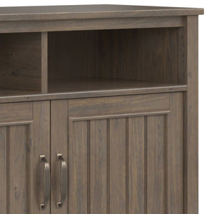 English Elm Lev Solid Wood Medium Storage Cabinet Smoky Brown – TV Stand, Adjustable Shelves, Cord Management, Brushed Bronze Handles B136P158819