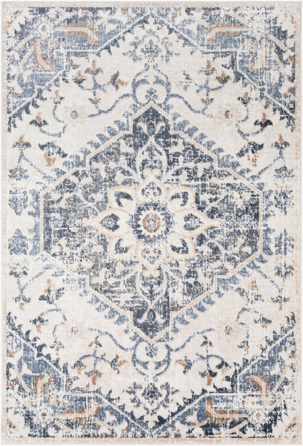 Livabliss St Tropez Traditional Polypropylene Area Rug Woven in Turkey for Living Dining Rooms Denim, Cream 5'3" x 7' SRZ2300-527