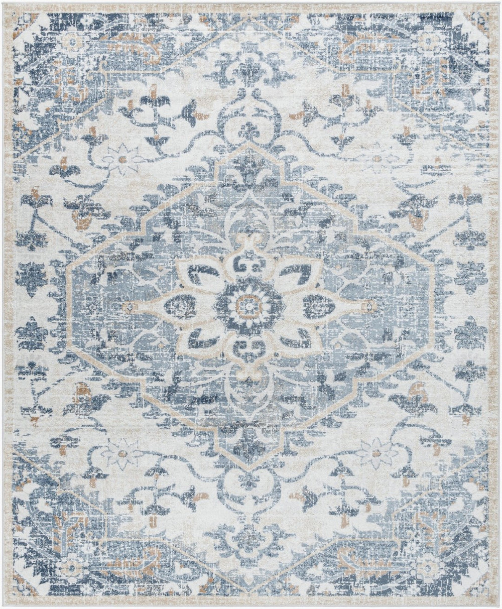 Livabliss St Tropez Traditional Polypropylene Area Rug Woven in Turkey for Living Dining Rooms Denim, Cream 7'10" x 9'6" SRZ2300-7996