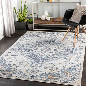 Livabliss St Tropez Traditional Polypropylene Area Rug Woven in Turkey for Living Dining Rooms Denim, Cream 5'3" x 7' SRZ2300-527