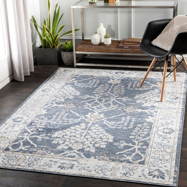 Livabliss St Tropez Traditional Polypropylene Area Rug Turkish Woven for Living and Dining Rooms Denim, Cream 7'10" x 9'6" SRZ2310-7996