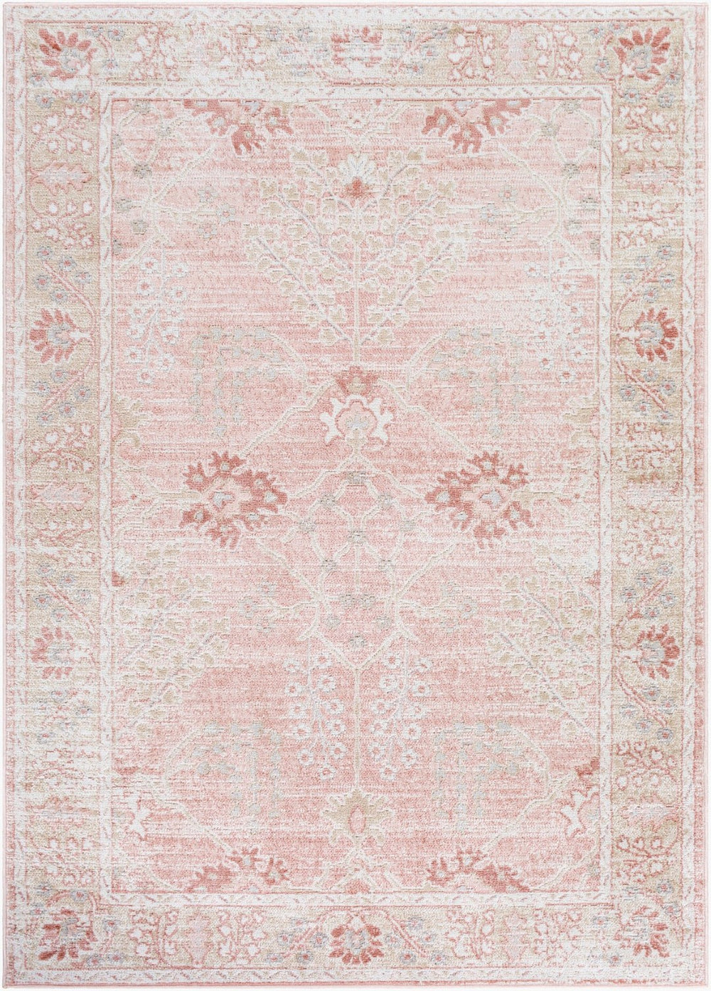 Livabliss St Tropez Traditional Polypropylene Area Rug Turkey Woven for Living and Dining Rooms Dusty Pink, Cre 5'3" x 7' SRZ2311-527