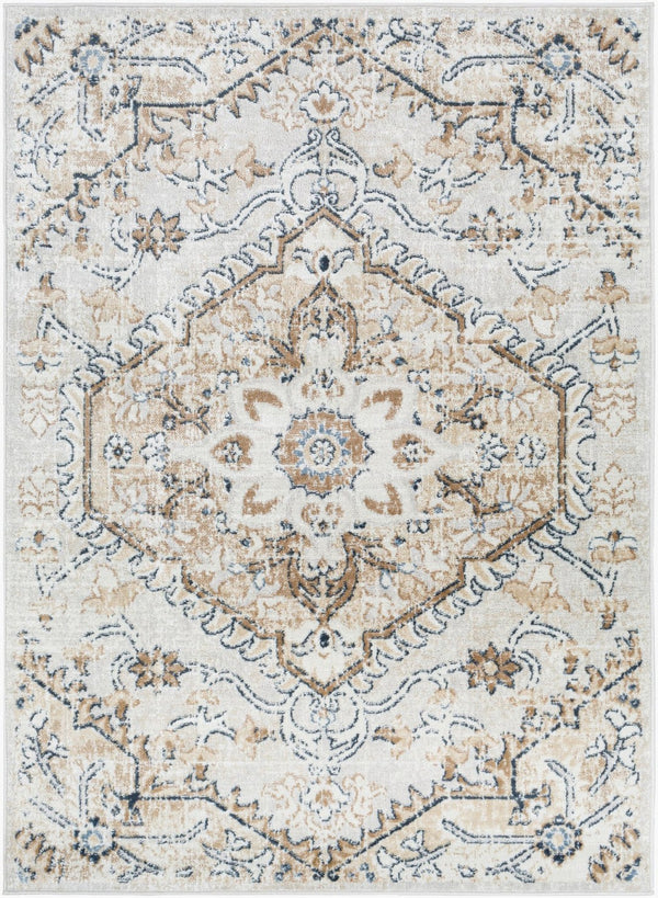 Livabliss St Tropez Machine Woven Polypropylene Area Rug Updated Traditional Pattern for Living Rooms Tan, Charcoal 5'3" x 7' SRZ2314-527