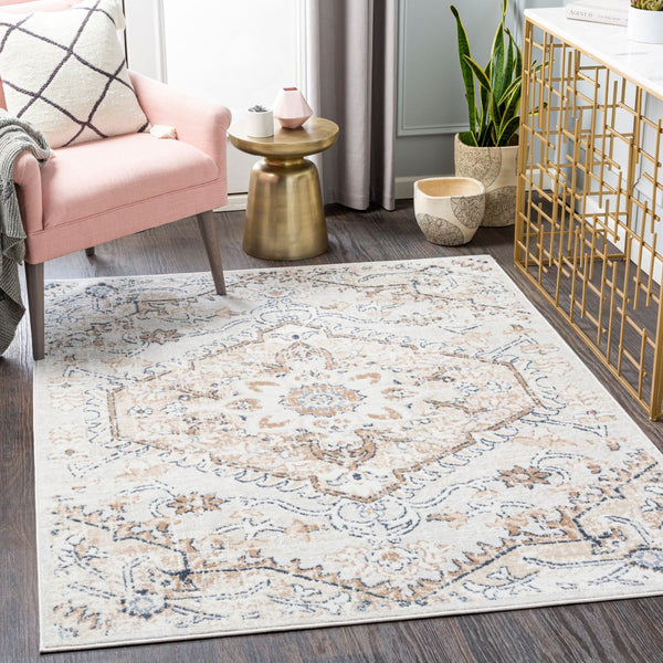Livabliss St Tropez Machine Woven Polypropylene Area Rug Updated Traditional Pattern for Living Rooms Tan, Charcoal 5'3" x 7' SRZ2314-527