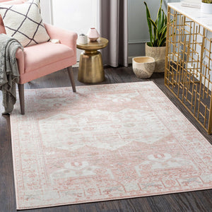 Livabliss St Tropez Traditional Square Area Rug Polypropylene Woven for High Traffic Rooms Pale Pink, Plum 7'10" x 7'10" SRZ2326-710SQ