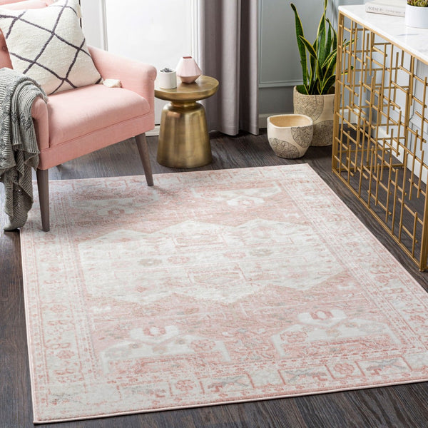 Livabliss St Tropez Traditional Square Area Rug Polypropylene Woven for High Traffic Rooms Pale Pink, Plum 7'10" x 7'10" SRZ2326-710SQ