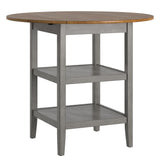 Homelegance By Top-Line Theordore Antique Finish 2 Side Drop Leaf Round Counter Height Table Grey Rubberwood