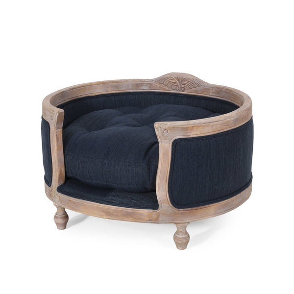 English Elm Pet Bed with Tufted Cushion Solid Birch Turned Legs Upholstered Living Room Sofa Style Navy Blue 72913.00NBLU