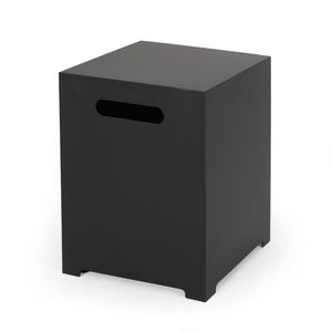 English Elm Propane Tank Cover Outdoor Iron Side Table with Slatted Storage for Fire Pit Patios 67760.00DGRY