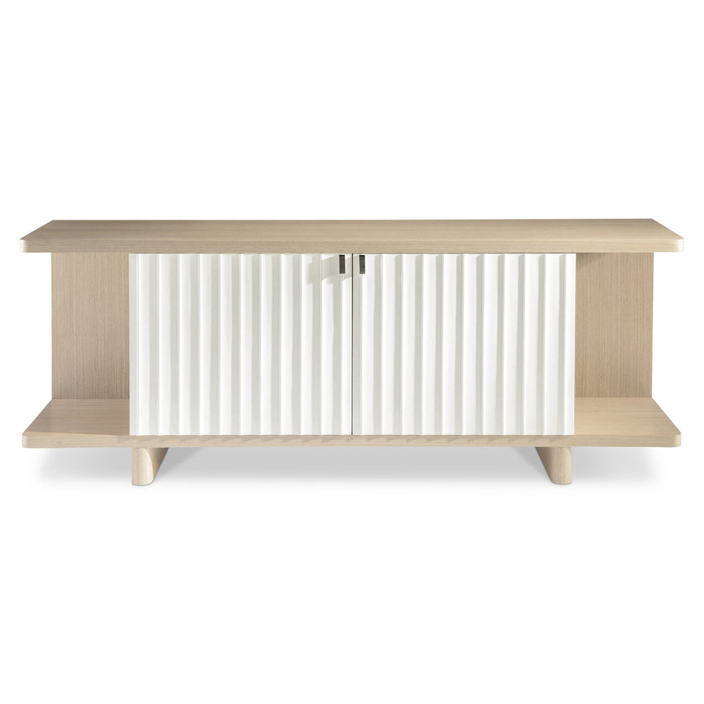 Bernhardt Bernhardt Modulum Sideboard With Fluted Faux-Stone Doors, Soft-Close Drawers & Open Display Shelves 315131