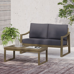 English Elm Christopher Knight Home® - SAMWELL Acacia Wood Outdoor Loveseat and Coffee Table Set with Water-Resistant Cushions, Sleek Slat Design DARK GREY 52.75 L x 33 W x 17.75 H 70137.00GDGRY