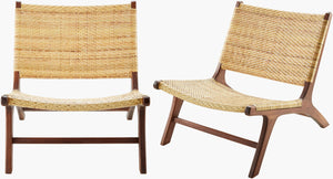 Surya Shisho Modern Accent Chair 28"H X 26"W X 32"D - Stylish, Durable Wood & Rattan For Any Space Top, Wheat,Base, Brown Rattan,Teak Wood Ssh001-set