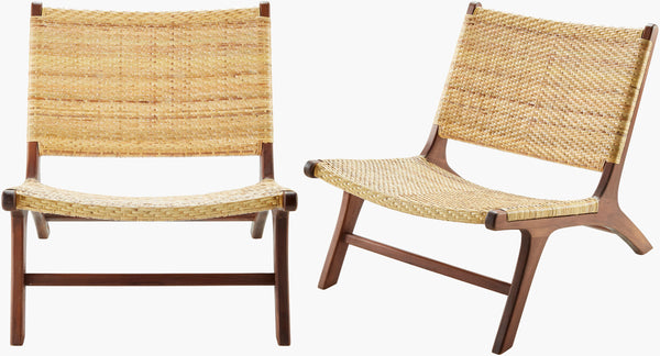 Surya Shisho Modern Accent Chair 28"H X 26"W X 32"D - Stylish, Durable Wood & Rattan For Any Space Top, Wheat,Base, Brown Rattan,Teak Wood Ssh001-set