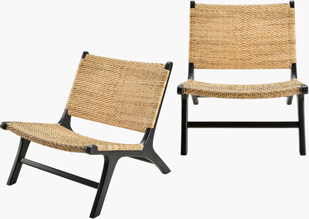 Surya Shisho Modern Accent Chair 28"H X 26"W X 32"D - Stylish, Durable Wood & Rattan For Any Space Top, Wheat,Base, Black Rattan,Teak Wood Ssh002-set