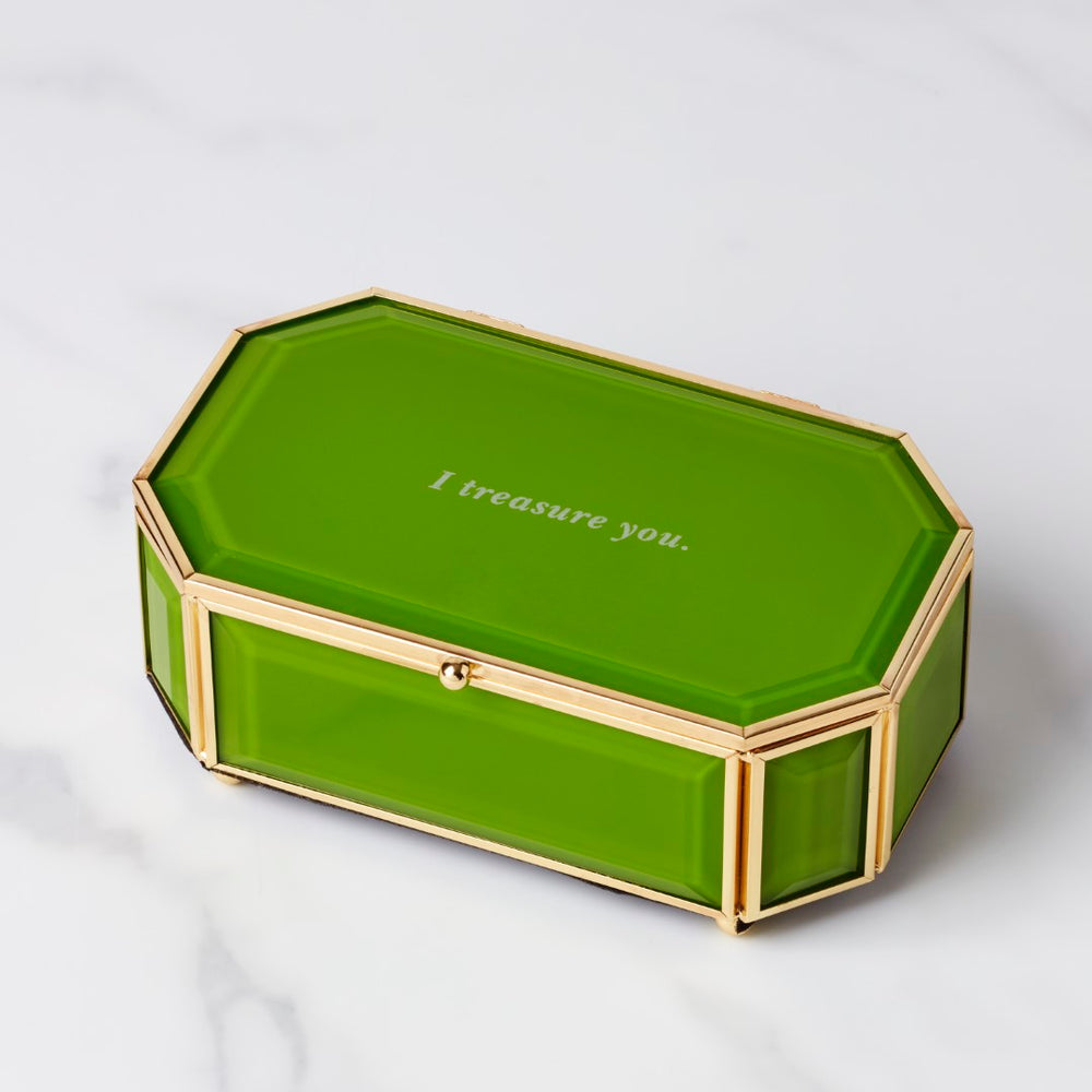 Lenox Kate Spade "I Treasure You" Green Jewelry Box Green, GREEN GLASS,CRYSTAL 897380
