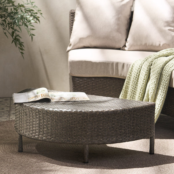 English Elm Christopher Knight Home® - PT LIMON Coffee Table – Stylish Faux Rattan & Iron Frame, No Assembly, 270 lb Capacity, Modern Low Profile Table Brown 54787.00BRN