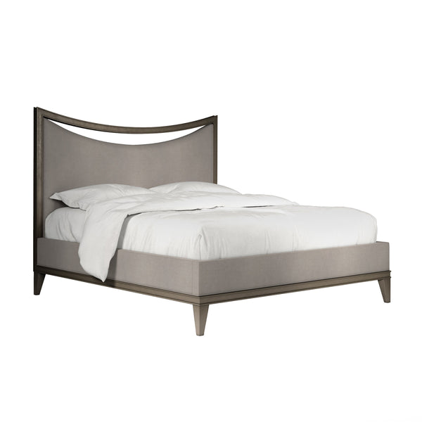 A.R.T. Furniture Cove Queen Upholstered Bed - Glam Transitional Design With Curved Headboard & Luxurious Mushroom Fabric Grey Rubberwood Solids,Foam,Fabric 349125-2743