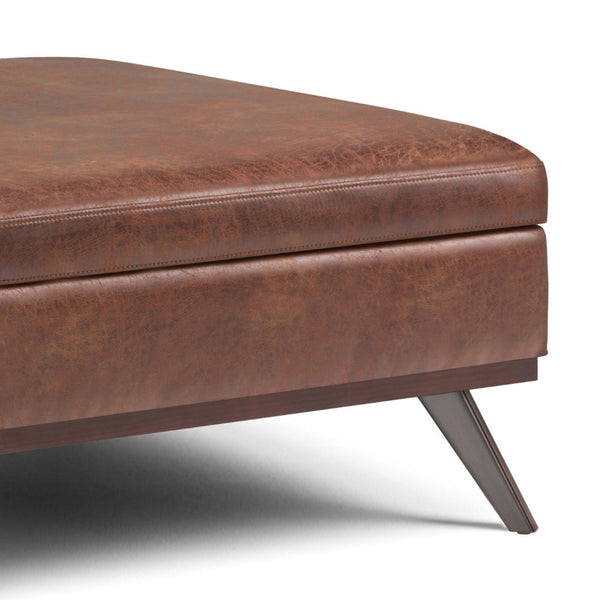English Elm Owen Xl Square Storage Ottoman - Mid-Century Modern Design In Distressed Saddle Brown Faux Leather B136P159203-GIGA