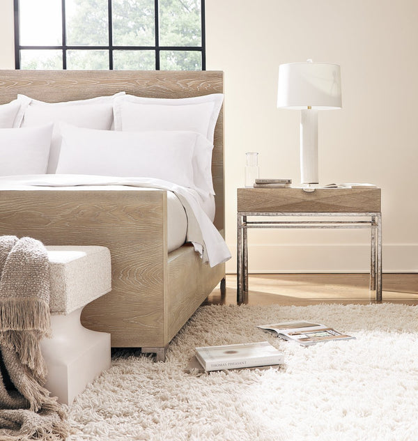 Bernhardt Bernhardt Aventura California King Panel Bed Marcona Veneer, Frosted Nickel Feet, Clean Lines K1909
