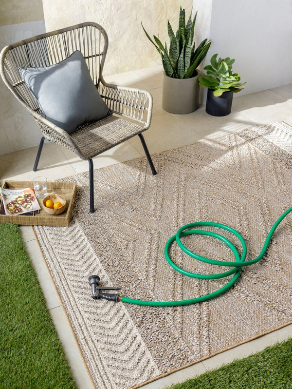 Livabliss Sarasota Scandinavian Geometric Polypropylene Rug for Entryways Patios and Modern Interiors Taupe, Mustard 2'6" x 7'3" SSO2300-2773