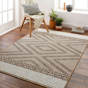 Livabliss Sarasota Scandinavian Geometric Polypropylene Rug for Entryways Patios and Modern Interiors Taupe, Mustard 7'7" x 10' SSO2300-71010