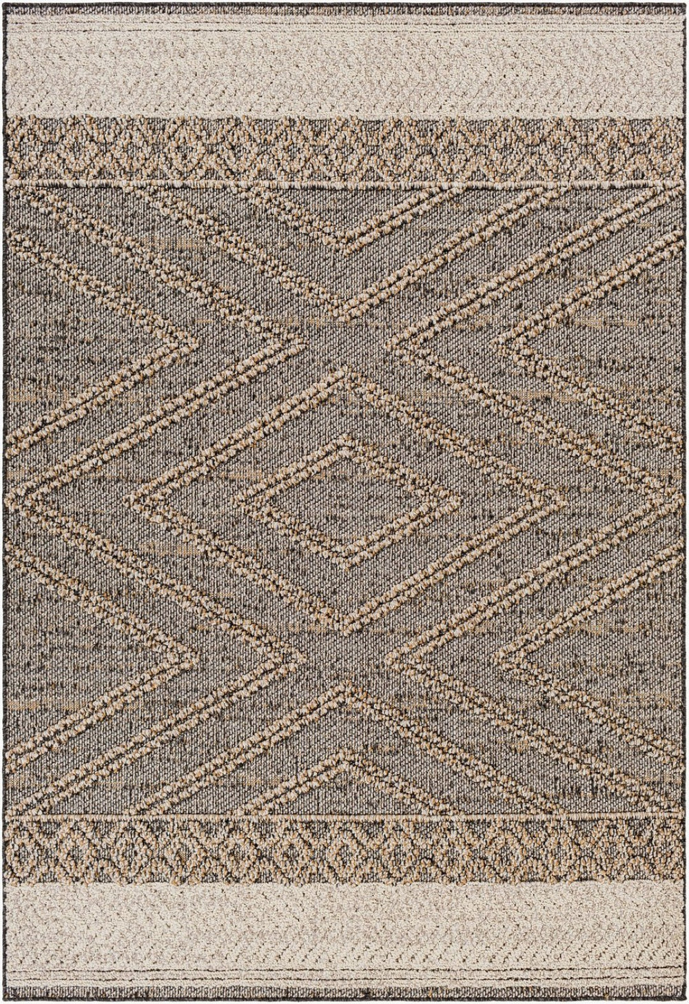 Livabliss Sarasota Machine Woven Polypropylene Rug Scandinavian Modern Geometric Indoor Outdoor Black, Taupe 2'1" x 3'9" SSO2301-2339