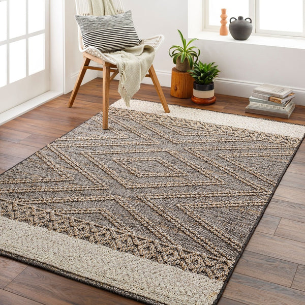 Livabliss Sarasota Machine Woven Polypropylene Rug Scandinavian Modern Geometric Indoor Outdoor Black, Taupe 2'1" x 3'9" SSO2301-2339