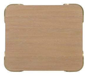 Hooker Furniture Banyon Desert Oak End Table With Brushed Brass Stainless Legs, Wire‑Brushed Cerused Finish — 26"L X 22"W X 24"H 6081-80113-82