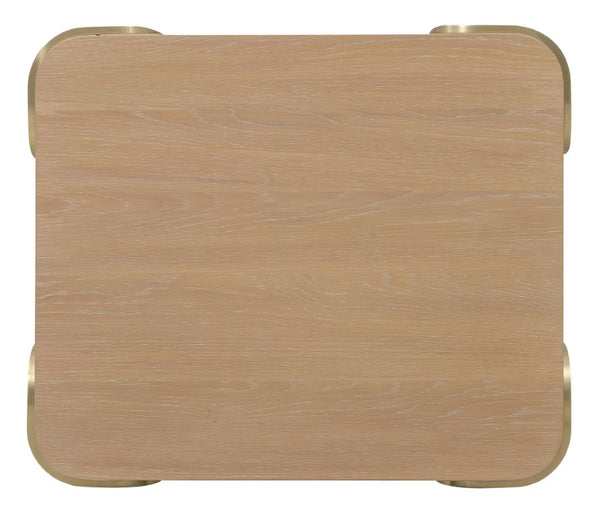 Hooker Furniture Banyon Desert Oak End Table With Brushed Brass Stainless Legs, Wire‑Brushed Cerused Finish — 26"L X 22"W X 24"H 6081-80113-82