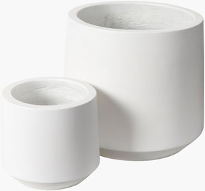 Surya Seastone Decorative Accent Planter - Modern Concrete Design For Stylish Outdoor Spaces, 13"H X 11"W White Concrete Sst004-set