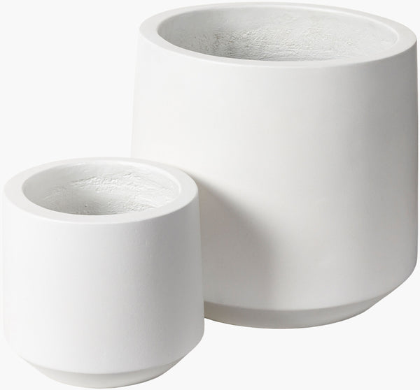 Surya Seastone Decorative Accent Planter - Modern Concrete Design For Stylish Outdoor Spaces, 13"H X 11"W White Concrete Sst004-set