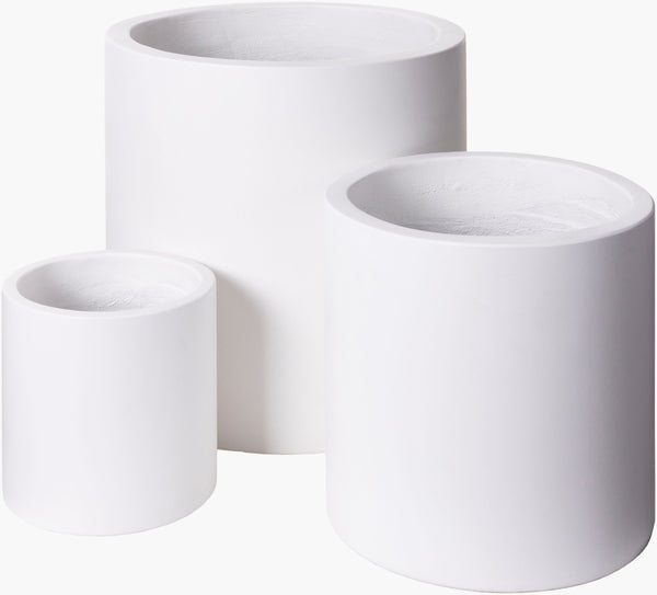 Surya Seastone Decorative Accent Planter - Modern Concrete Design For Stylish Outdoor Spaces, 13"H X 11"W White Concrete Sst009-set