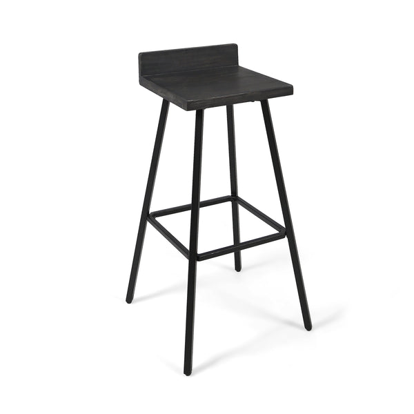 English Elm Christopher Knight Home® - JUT Bidwell Acacia Wood Bar Stool Set of 2 — Handcrafted Low-Back Counter Stools with Iron Legs Grey+Black 64648.00DGRY