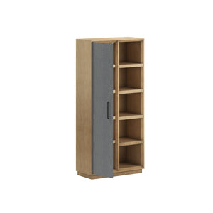 A.R.T. Furniture Loft Etagere Bookcase: Modern Figured Maple Design With Textured Fabric Door & Stylish Shelves Brown Material(S), Poplar,Rubberwood,Figured Maple And Fabric 335401-1911
