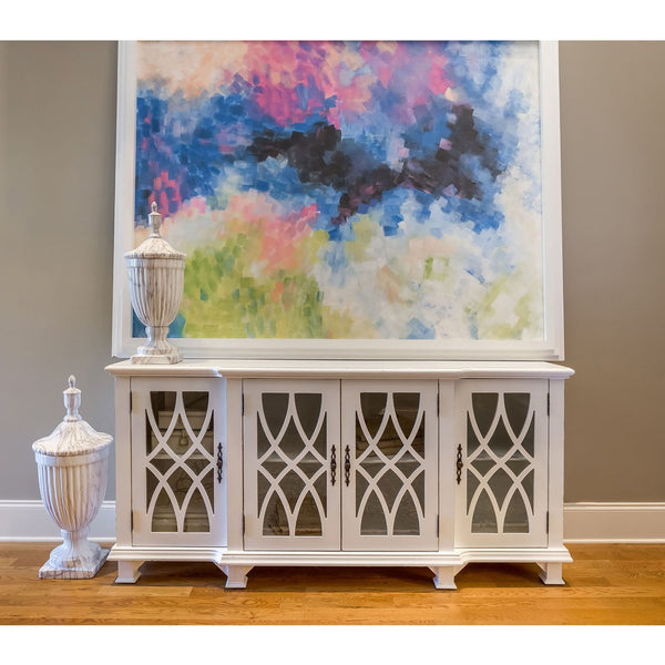 Atlas Anastasia Four-Door Credenza - Elegant Snow White Storage with Glass Fretwork for Stylish Homes ST11001-01