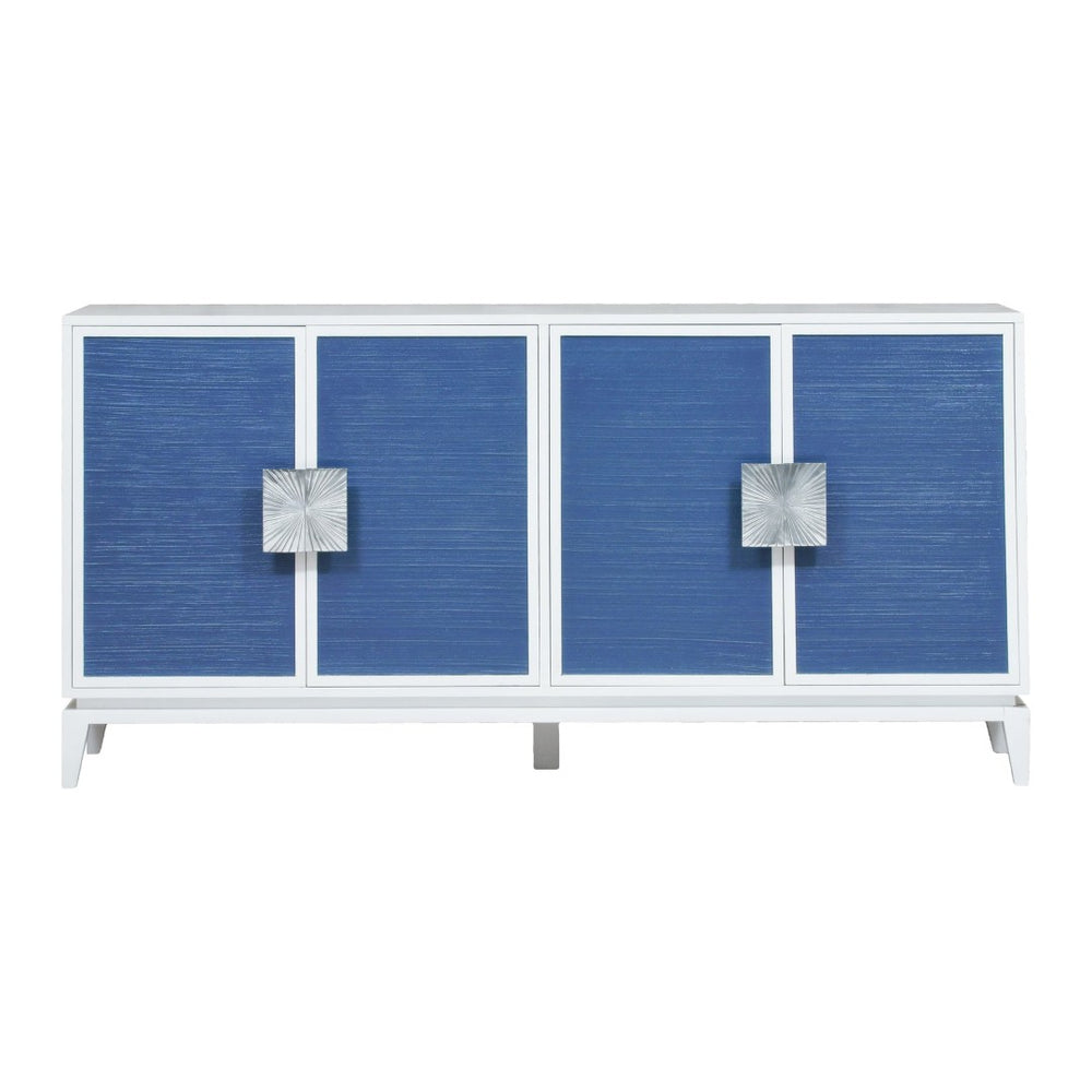 Atlas Asanso Credenza - Modern 4-Door Storage Solution with Woven Rattan and Sunburst Handles for Style ST11004-01