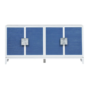 Atlas Asanso Credenza - Modern 4-Door Storage Solution with Woven Rattan and Sunburst Handles for Style ST11004-01