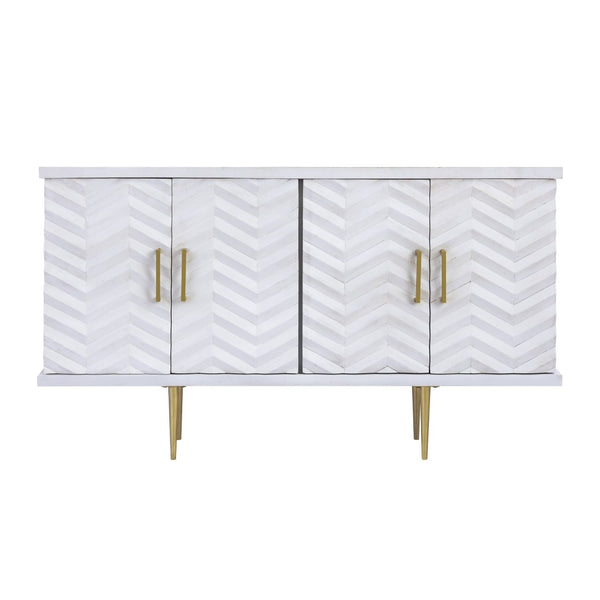 Atlas Brendle Credenza - Chic Whitewashed Storage with Herringbone Doors & Brass Accents for Any Space ST11012-01
