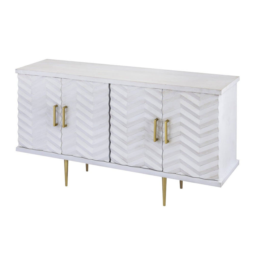 Atlas Brendle Credenza - Chic Whitewashed Storage with Herringbone Doors & Brass Accents for Any Space ST11012-01