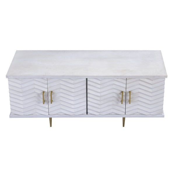 Atlas Brendle Credenza - Chic Whitewashed Storage with Herringbone Doors & Brass Accents for Any Space ST11012-01
