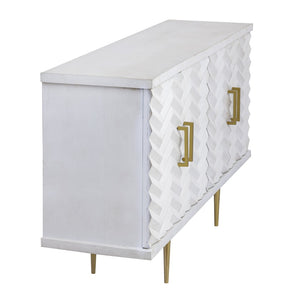Atlas Brendle Credenza - Chic Whitewashed Storage with Herringbone Doors & Brass Accents for Any Space ST11012-01