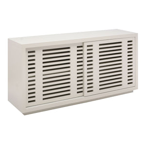 Atlas Calamar Credenza - Stylish Storage Solution with Slatted Doors for Modern Living Spaces and Offices White ST11014-02
