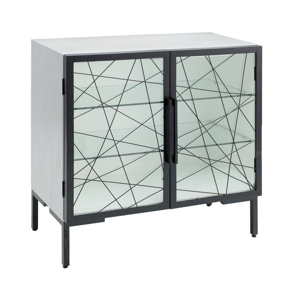 Atlas Checkmate Cabinet - Stylish 2-Door White & Mirror Storage Solution for Small Spaces & Modern Homes ST11015-01